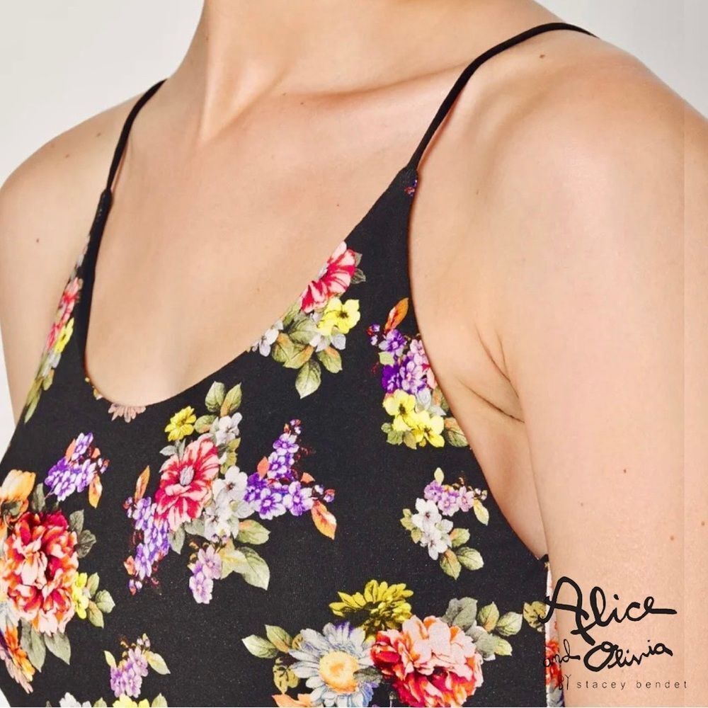 alice + olivia **NWT** Delora Black Magnolia Floral Print Fitted Midi D… - Picture 7 of 13